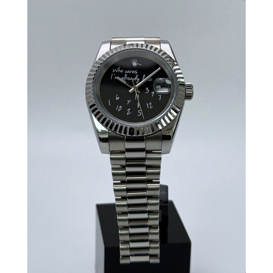 Custom Seiko Mod • Black Relax "Who Cares" Silver DateJust President • 39mm
